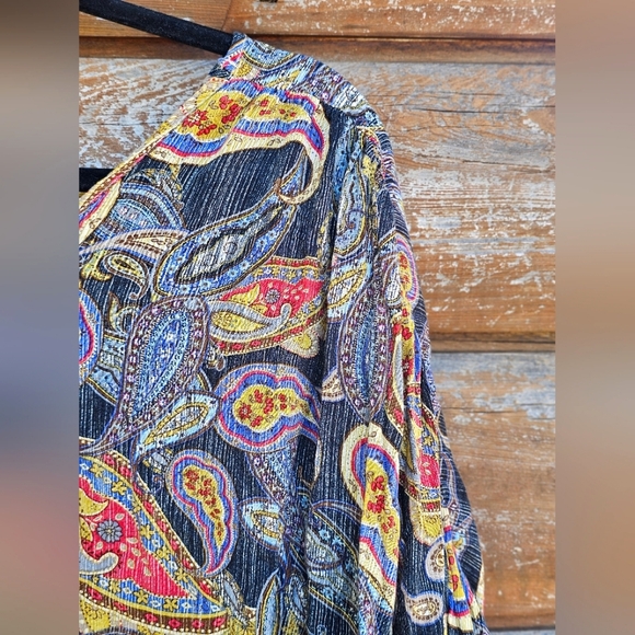 UMGEE Black Gold Colorful Paisley Swing Lightweight Top/Dress Balloon Sleeve - Picture 10 of 13